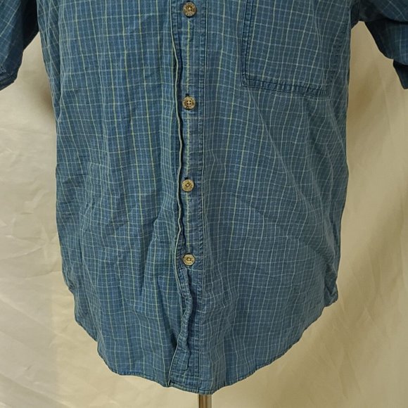 Wrangler Rugged Wear Mens Large Blue Stripe Short Sleeve Button Work Shirt - Picture 5 of 10